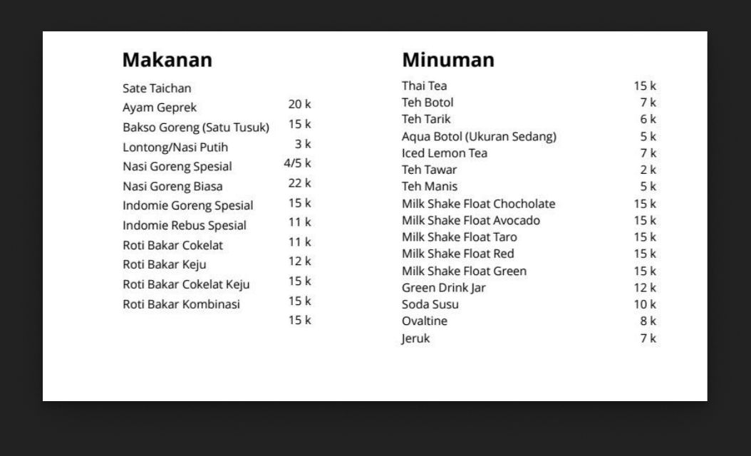 Menu tanpa Hick's Law