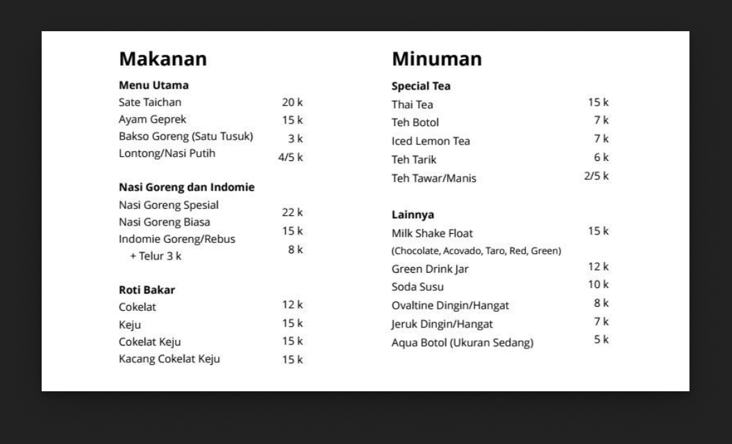 Menu dengan Hick's Law